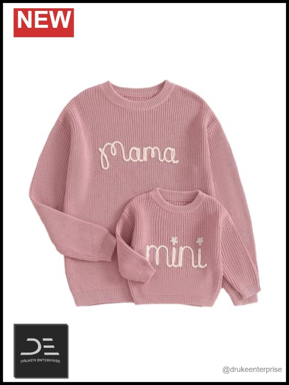 Mommy and Me Matching Sweater Long Sleeve Crewneck Knit Cotton Blend Pullover